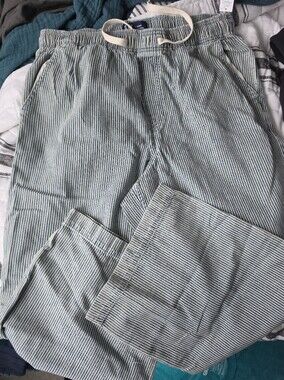 Women's GAP pull On Striped Cotton Jeans - Blue/White. Size L Short